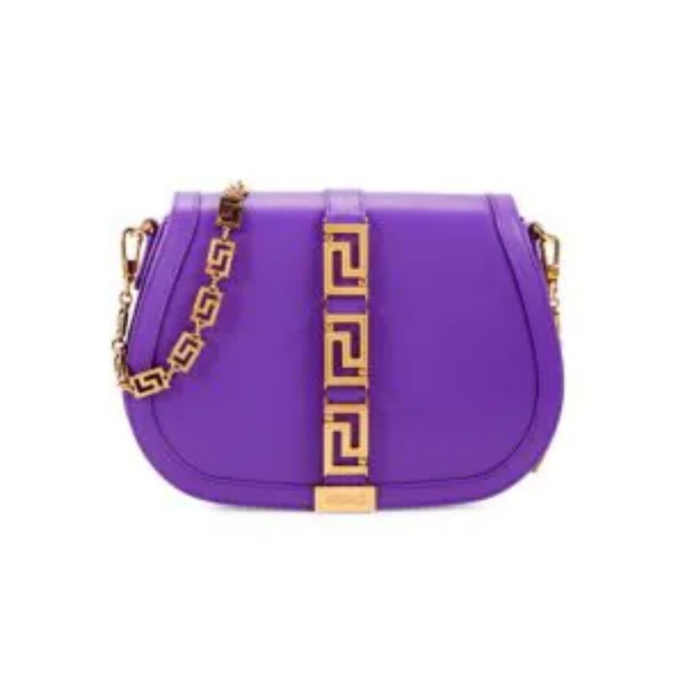 Versace Greca Goddess Leather Saddle Shoulder Bag(Purple)